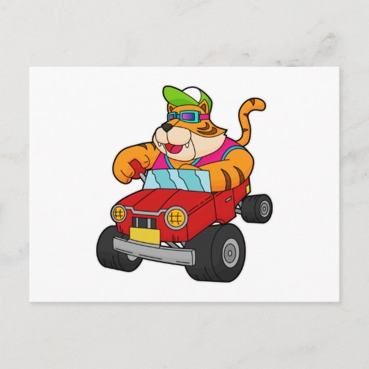 Tiger mit Auto Postkarte (Vorderseite)