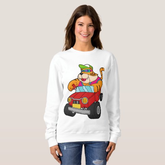 Tiger mit Auto Sweatshirt (Vorne ganz)