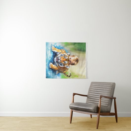 Tiger mit Babytapestry Wandteppich (Beispiel (Horizontal))
