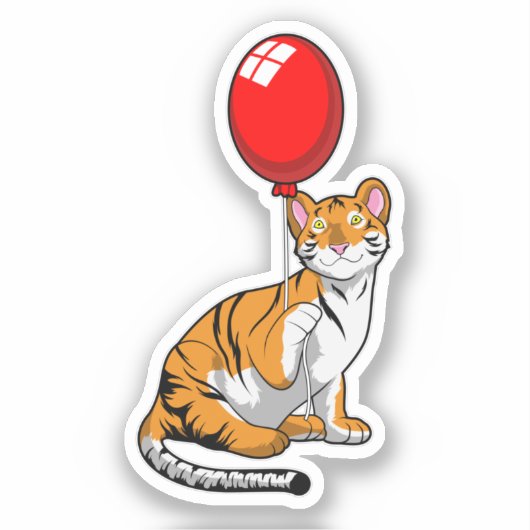 Tiger mit Ballon Aufkleber (Vorderseite)