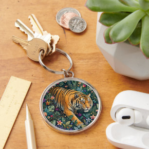 Tiger mit Bernstein-Augen Fantasy-Dschungel-Laubwe Schlüsselanhänger