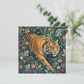 Tiger mit Bernstein-Augen Fantasy-Dschungelflora (Stehend Vorderseite)