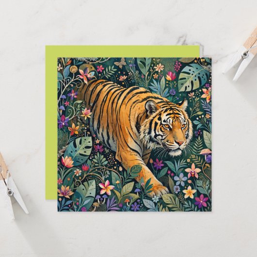 Tiger mit Bernstein-Augen Fantasy-Dschungelflora (Vorderseite/Rückseite Beispiel)
