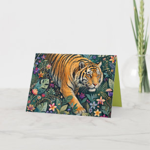 Tiger mit Bernstein-Augen Fantasy-Dschungelflora Dankeskarte