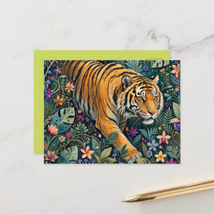 Tiger mit Bernstein-Augen Fantasy-Dschungelflora Postkarte