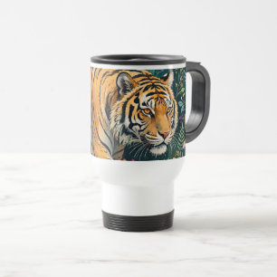 Tiger mit Bernstein-Augen Fantasy-Dschungelflora Reisebecher