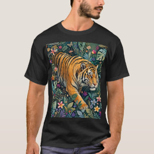Tiger mit Bernstein-Augen Fantasy-Dschungelflora T-Shirt