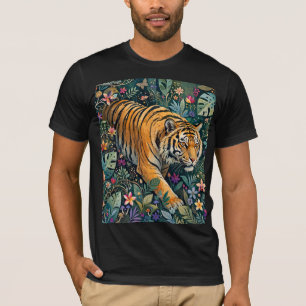 Tiger mit Bernstein-Augen Fantasy-Dschungelflora T-Shirt