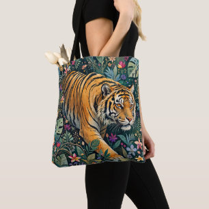 Tiger mit Bernstein-Augen Fantasy-Dschungelflora Tasche
