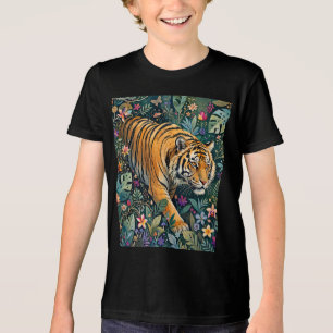Tiger mit Bernstein-Augen Fantasy-Dschungelflora Tri-Blend Shirt
