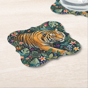 Tiger mit Bernstein-Augen Fantasy-Dschungelflora Untersetzer