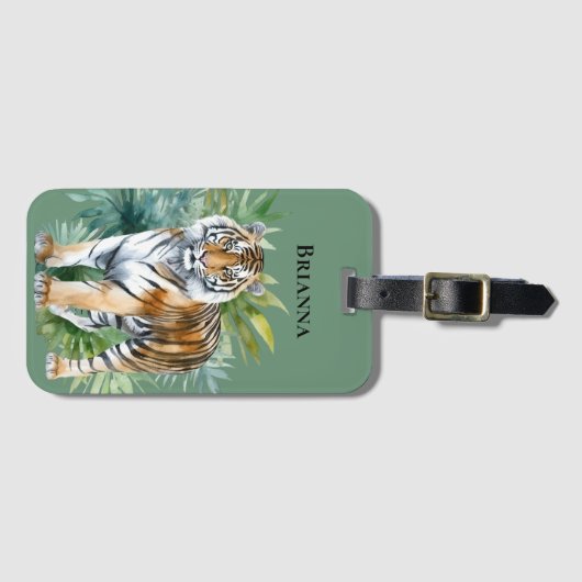 Tiger mit Blätter Gepäckanhänger (Vorderseite (Horizontal))
