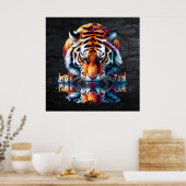 Tiger mit Blick auf Reflektion im Wasser Poster (Küche)