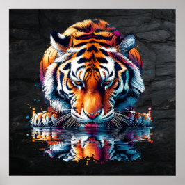 Tiger mit Blick auf Reflektion im Wasser Poster