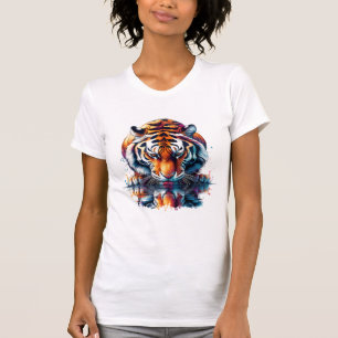Tiger mit Blick auf Reflektion im Wasser T-Shirt