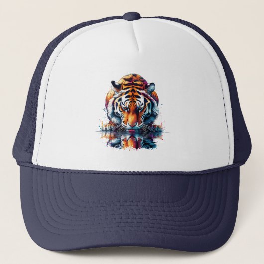 Tiger mit Blick auf Reflektion im Wasser Truckerkappe (Vorderseite)
