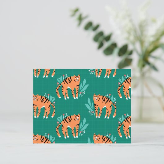 Tiger mit Blume Postkarte (Stehend Vorderseite)