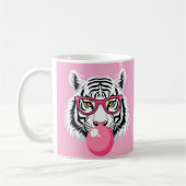 Tiger mit Brille und blühendem rosafarbenem Kaugum Kaffeetasse (Links)