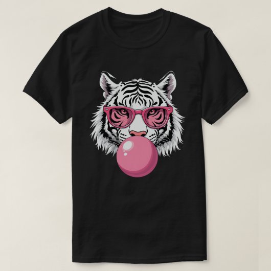 Tiger mit Brille und blühendem rosafarbenem Kaugum T-Shirt (Design vorne)