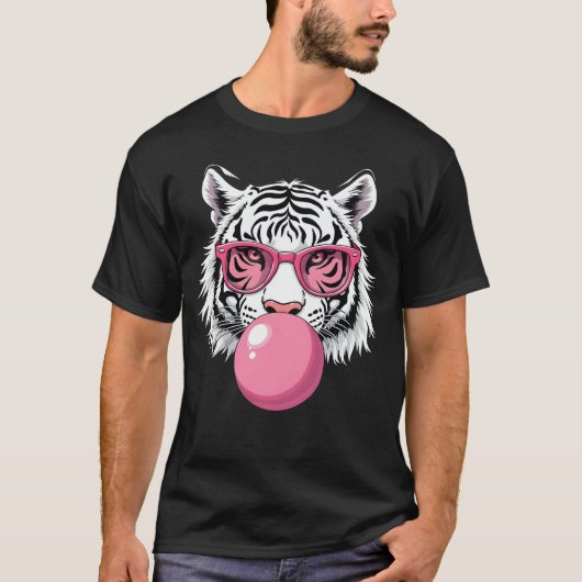Tiger mit Brille und blühendem rosafarbenem Kaugum T-Shirt (Vorderseite)