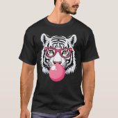 Tiger mit Brille und blühendem rosafarbenem Kaugum T-Shirt (Vorderseite)
