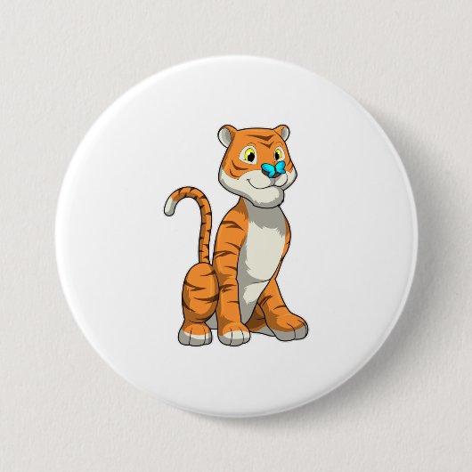 Tiger mit Butterfly Button (Vorderseite)