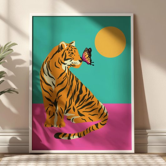 Tiger mit Butterfly Funky Art Print Poster