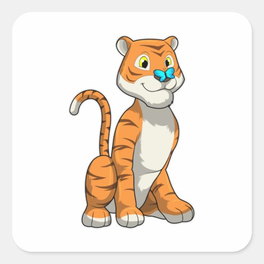 Tiger mit Butterfly Quadratischer Aufkleber (Vorderseite)