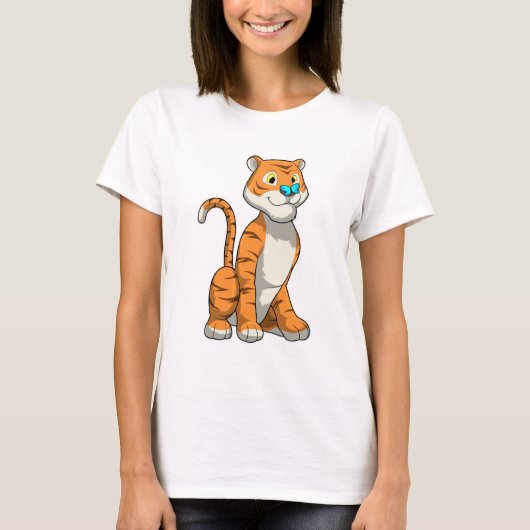 Tiger mit Butterfly T-Shirt (Vorderseite)