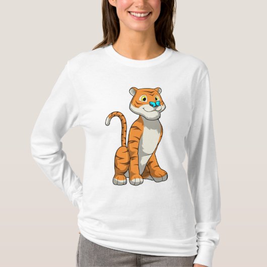 Tiger mit Butterfly T-Shirt (Vorderseite)