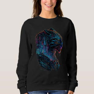 Tiger mit Cyberpunk-Stadt im japanischen Stil für Sweatshirt