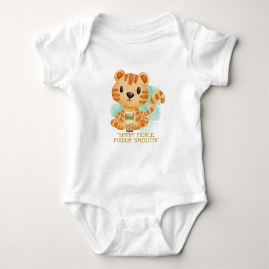 TIGER MIT EINEM BOBA TEE, QUOTE BABY STRAMPLER (Vorderseite)