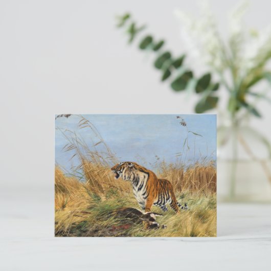 Tiger mit ermordetem Waterbuck von Richard Friese Postkarte (Stehend Vorderseite)