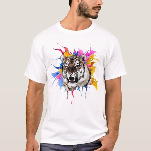Tiger mit farbenfroher Splash Unisex T-Shirt (Vorderseite)