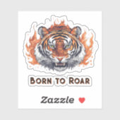 Tiger mit Flammen - Anpassbarer Text Aufkleber (Blatt)