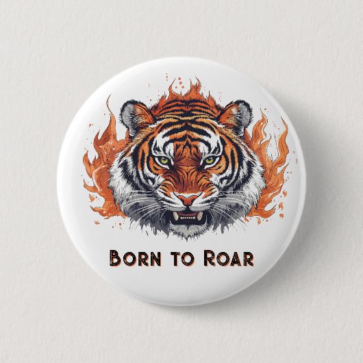 Tiger mit Flammen - Anpassbarer Text Button (Vorderseite)