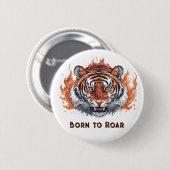 Tiger mit Flammen - Anpassbarer Text Button (Vorne & Hinten)