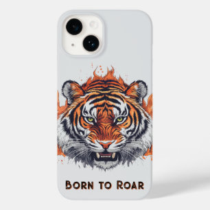 Tiger mit Flammen - Anpassbarer Text Case-Mate iPhone 14 Hülle