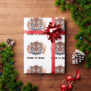 Tiger mit Flammen - Anpassbarer Text Geschenkpapier