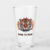 Tiger mit Flammen - Anpassbarer Text Glas (Vorderseite)