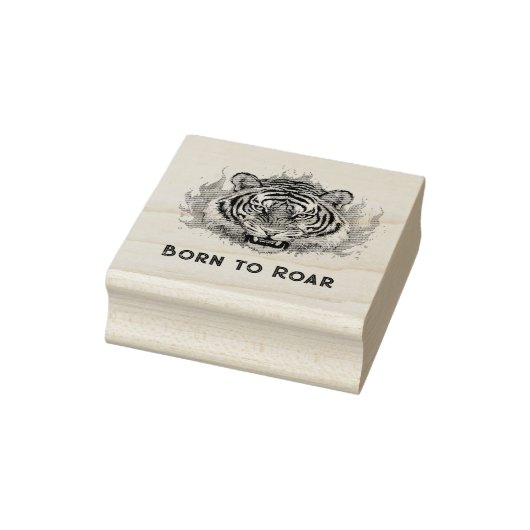 Tiger mit Flammen - Anpassbarer Text Gummistempel (Stempel)