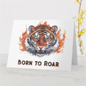 Tiger mit Flammen - Anpassbarer Text Karte (Gelbe Blume)