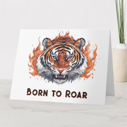 Tiger mit Flammen - Anpassbarer Text Karte (Vorderseite)