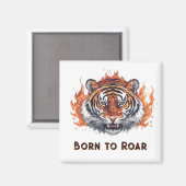 Tiger mit Flammen - Anpassbarer Text Magnet (Vorderseite/Rückseite)