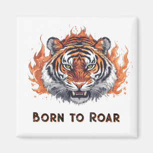 Tiger mit Flammen - Anpassbarer Text Magnet