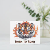 Tiger mit Flammen - Anpassbarer Text Postkarte (Stehend Vorderseite)