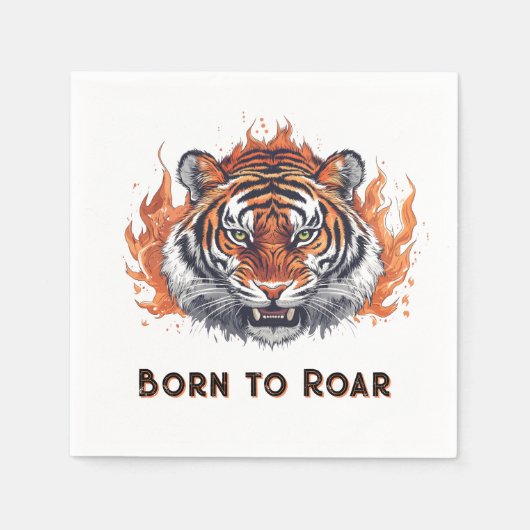 Tiger mit Flammen - Anpassbarer Text Serviette (Vorderseite)