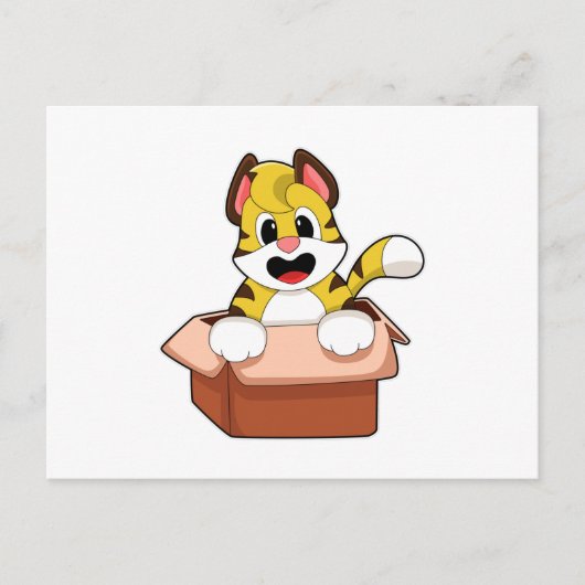 Tiger mit Kiste Postkarte (Vorderseite)