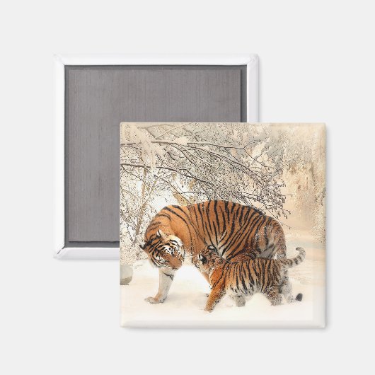 Tiger mit Kuh im Winter Schnee Magnet (Vorderseite/Rückseite)