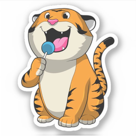 Tiger mit Lollipop Aufkleber (Vorderseite)